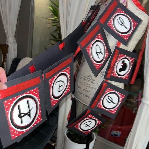 Minnie Mouse black white red happy birthday party decor - banner ribbons​ - Picture 12 of 16